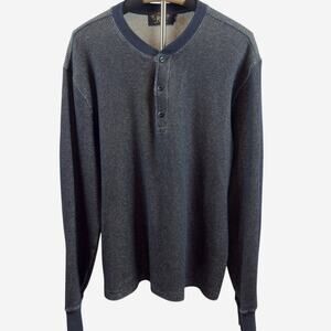 RRL Ralph Lauren Waffle Knit Henley Long Sleeve Thermal Navy Blue